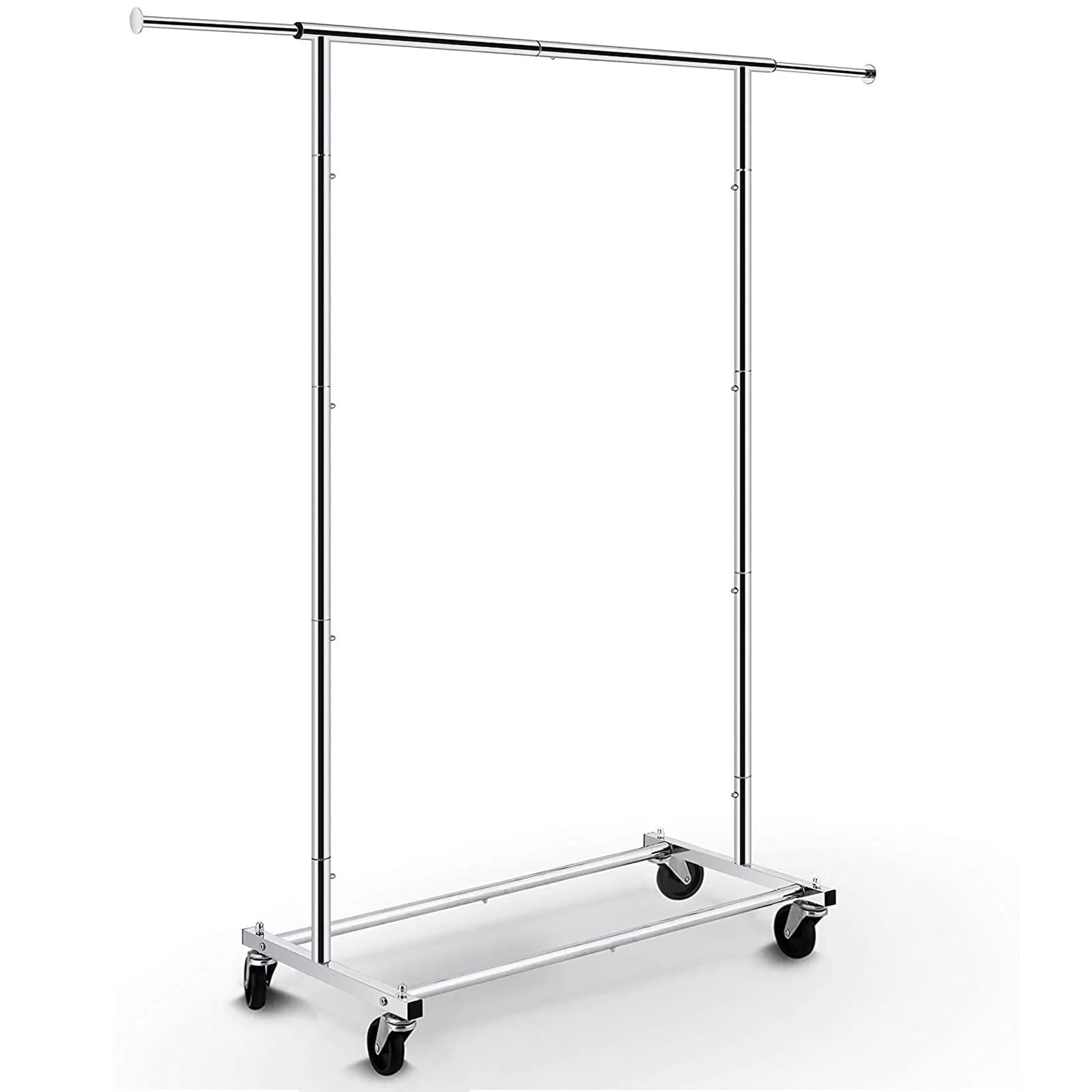 Chrome Rolling Garment Rack with Extendable Rod for Easy Clothes Storage