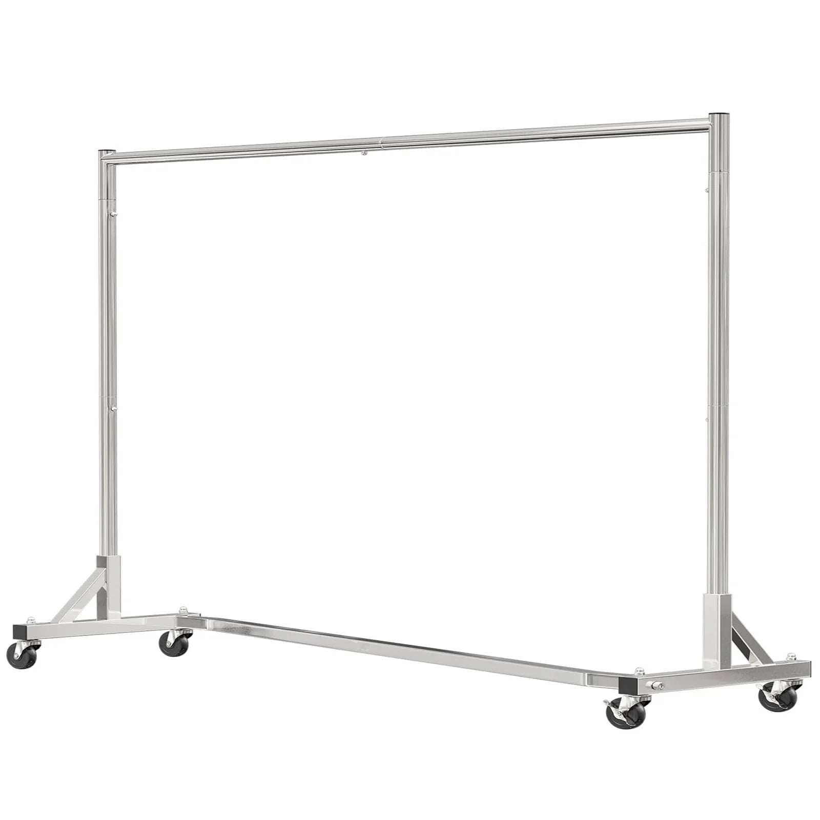 Industrial Grade Z-Base 70in extra long Clothes Garment Rack, Commercial Grade Rolling Clothing Rack, Heavy Duty 600lb Load with Wheels, Chrome.